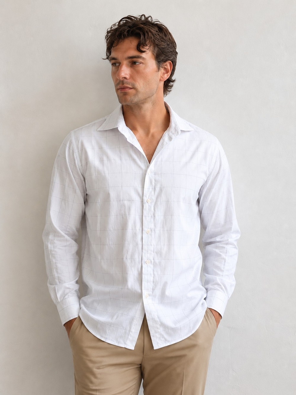 LINUS Hamburg Berlin Frankfurt New York Two Ply Men's White Windowpane Check XL